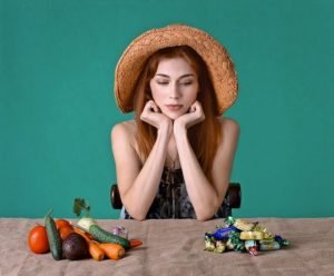Slimming diet calorie count girl and veggies